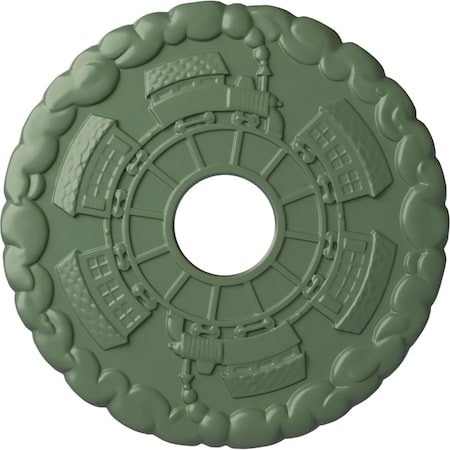 Ekena Millwork Kendall Train Station Medallion (Canopies up to 3 7/8"), 18 1/2"OD x 3 7/8"ID x 1"P, Athenian Green CM18KDAGF